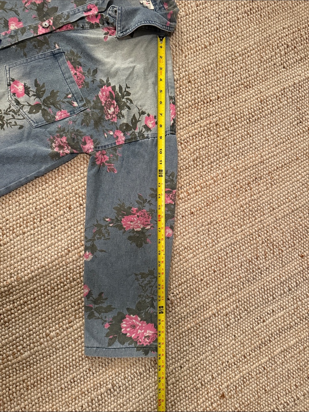 Floral Denim Button-Up Jean Shirt with Pink Roses. Rustic western cowgirl rodeo - Picture 6 of 8